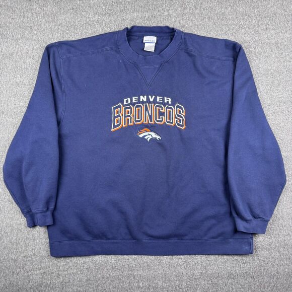 Vintage Reebok‎ Denver Broncos Sweatshirt Men's 2XL Blue Embroidered Logo NFL - Picture 1 of 7